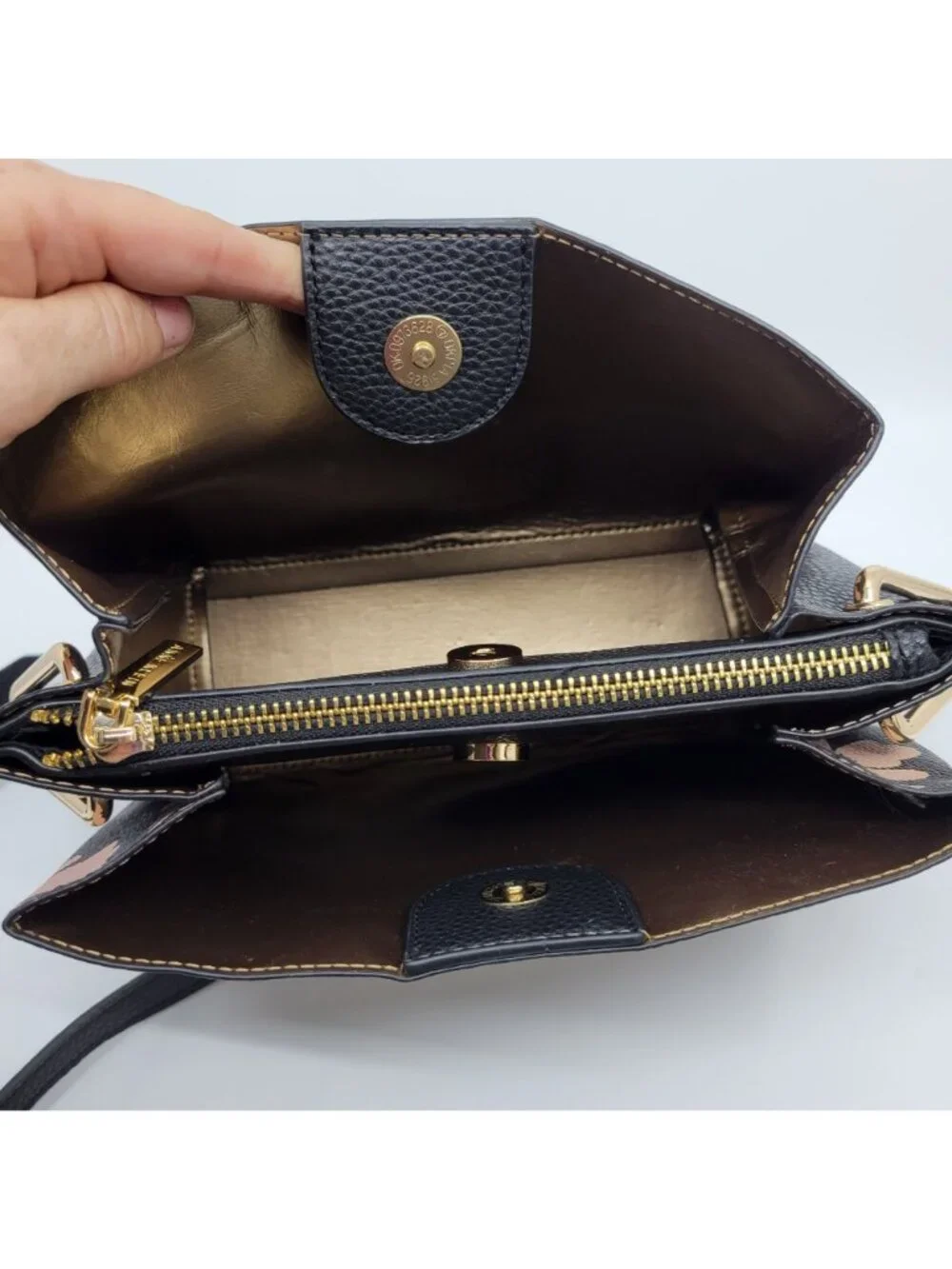 Anne Klein Black Floral Crossbody Bag Adjustable Strap Gold Hardware